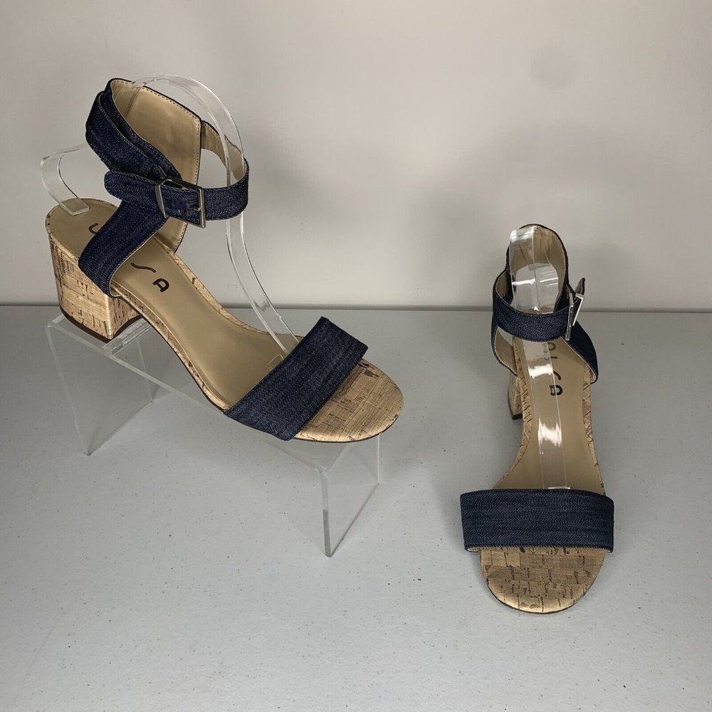Unisa Womens Size 10 Tan/Blue 3" Slingback Heels